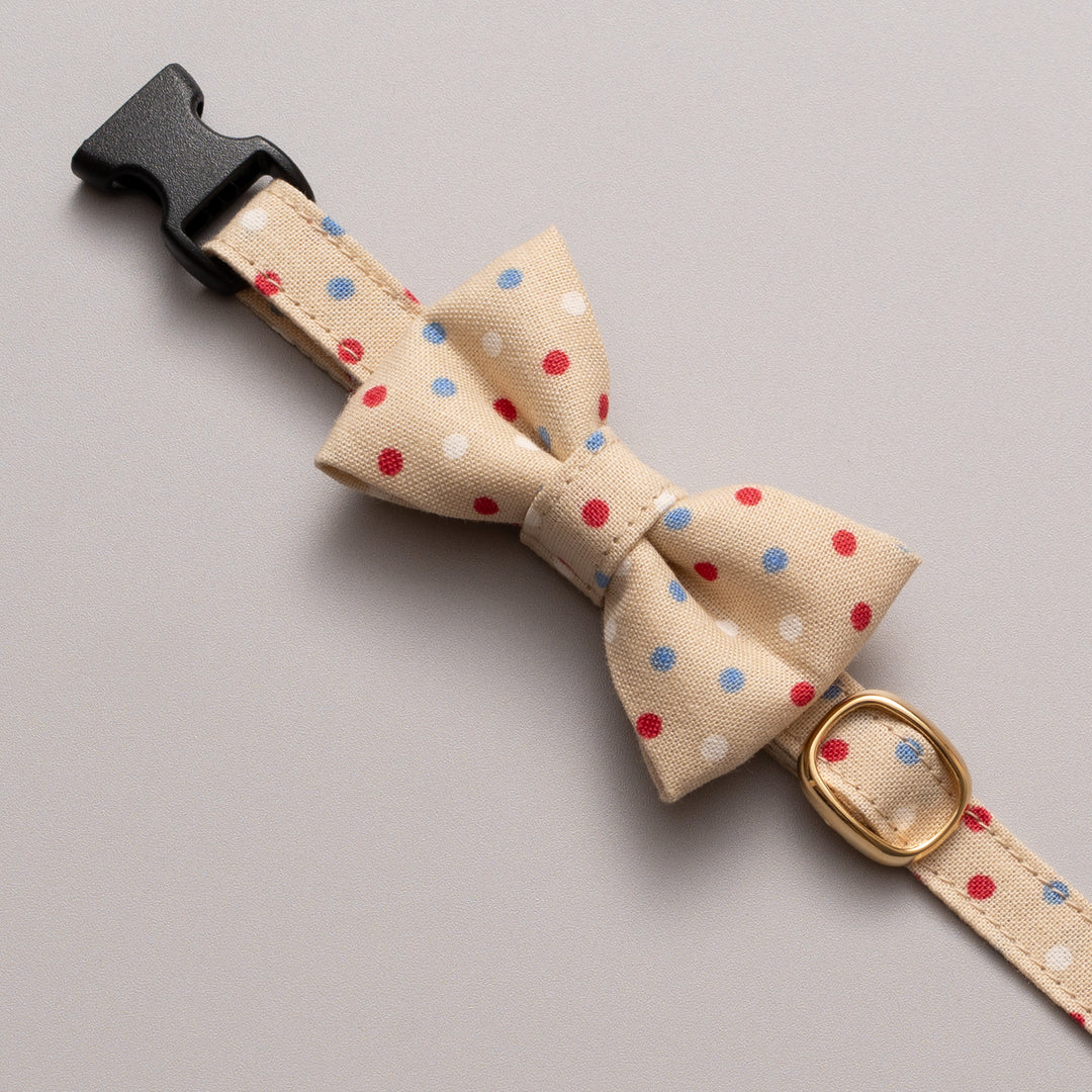 リボン付き猫首輪 ドット マルチカラー ベージュ【限定色】