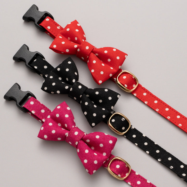 リボン付き猫首輪 ドット ブラック