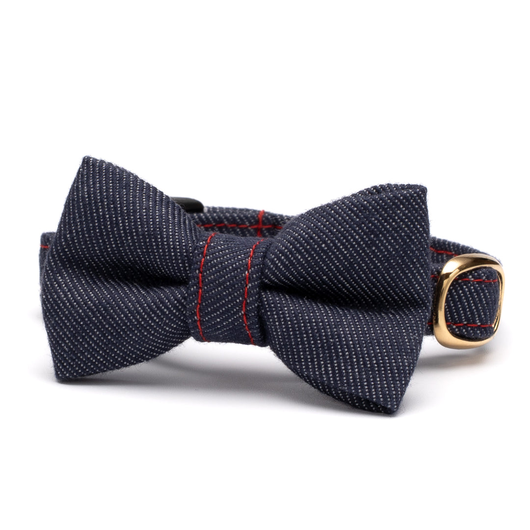 リボン付き猫首輪 デニム ネイビー