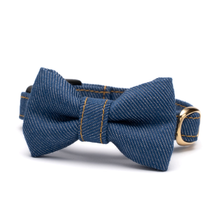リボン付き猫首輪 デニム ブルー