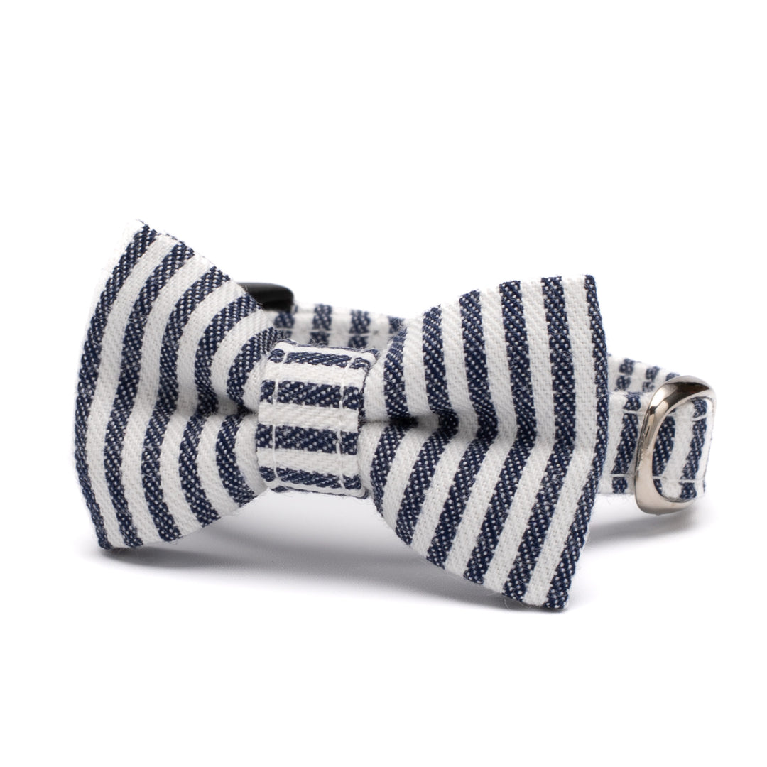 リボン付き猫首輪 デニム ヒッコリー