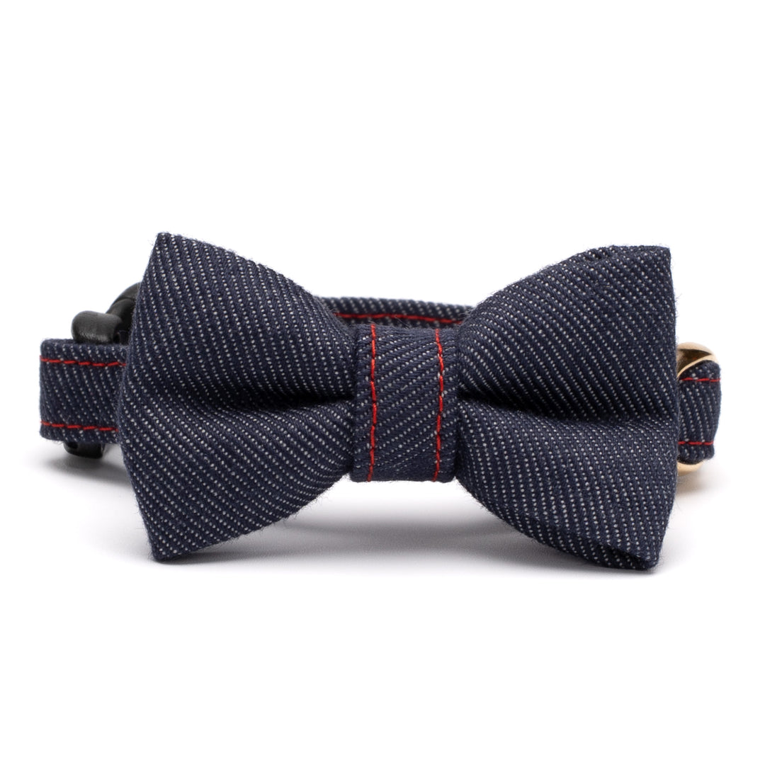 リボン付き猫首輪 デニム ネイビー