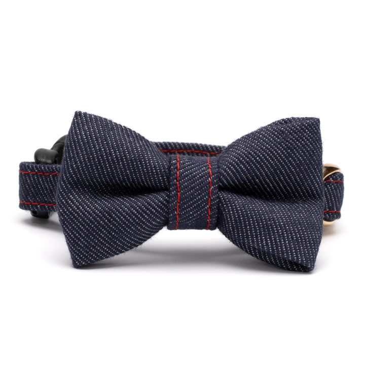 リボン付き猫首輪 デニム ネイビー