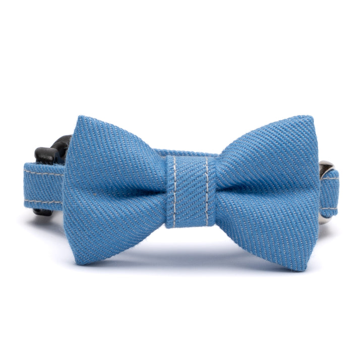 リボン付き猫首輪 デニム コメットブルー