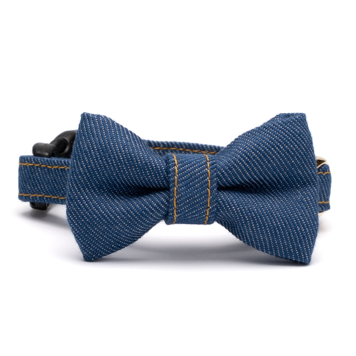 リボン付き猫首輪 デニム ブルー