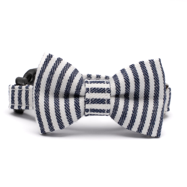 リボン付き猫首輪 デニム ヒッコリー