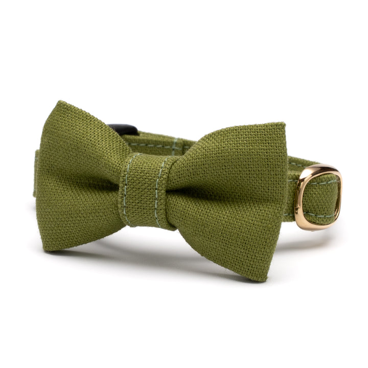 リボン付き猫首輪 MUJI綿麻 グリーン - ぽぽねこ公式オンラインショップ