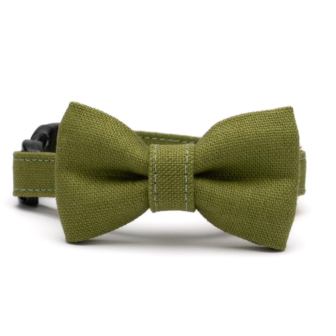 リボン付き猫首輪 MUJI綿麻 グリーン - ぽぽねこ公式オンラインショップ