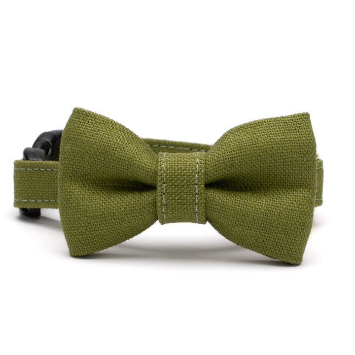 リボン付き猫首輪 MUJI綿麻 グリーン - ぽぽねこ公式オンラインショップ