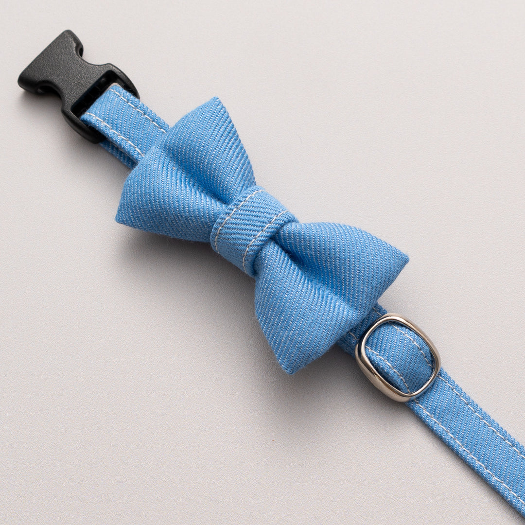 リボン付き猫首輪 デニム コメットブルー