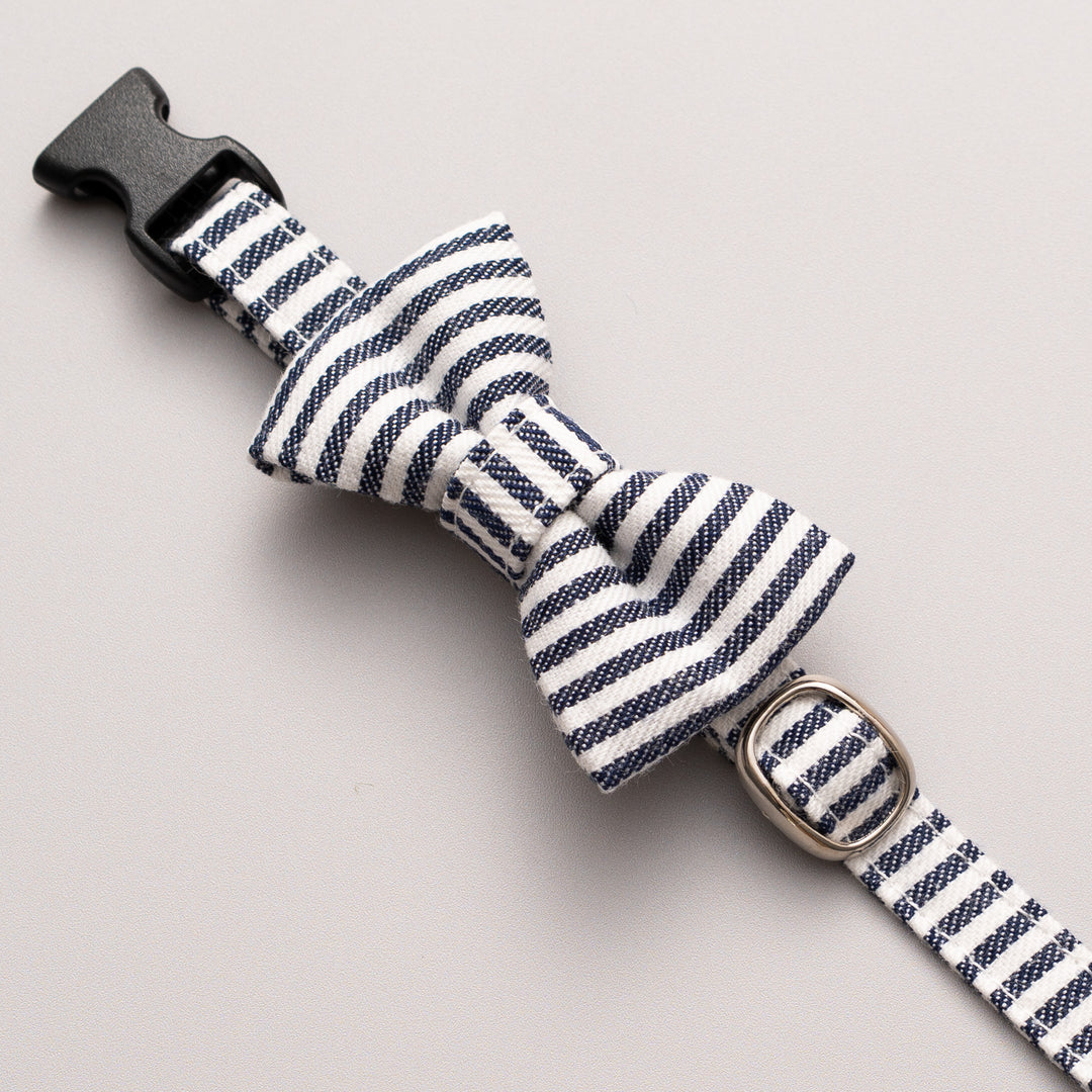 リボン付き猫首輪 デニム ヒッコリー