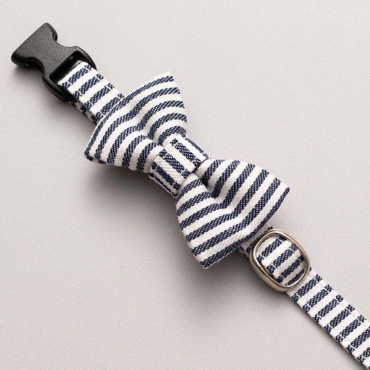 リボン付き猫首輪 デニム ヒッコリー