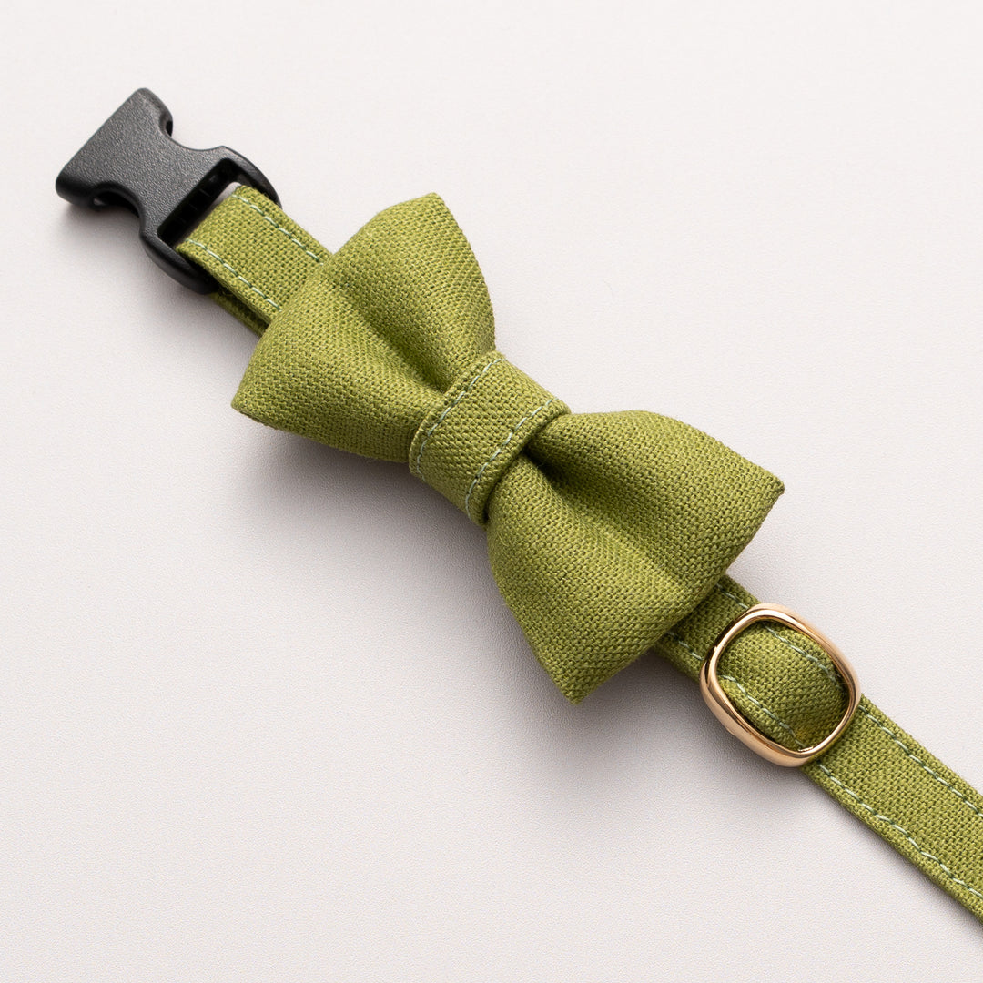 リボン付き猫首輪 MUJI綿麻 グリーン - ぽぽねこ公式オンラインショップ