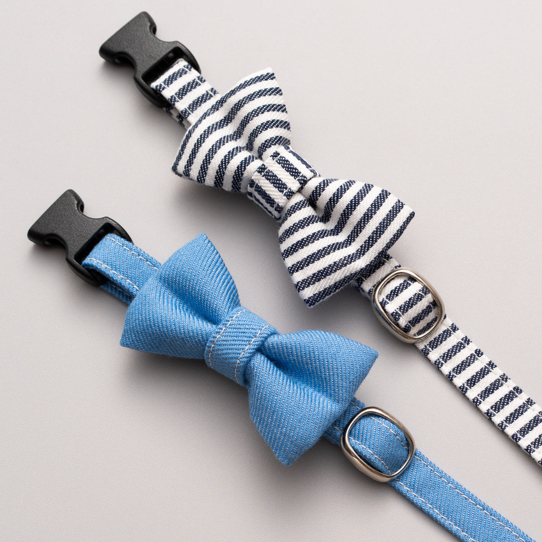 リボン付き猫首輪 デニム ヒッコリー