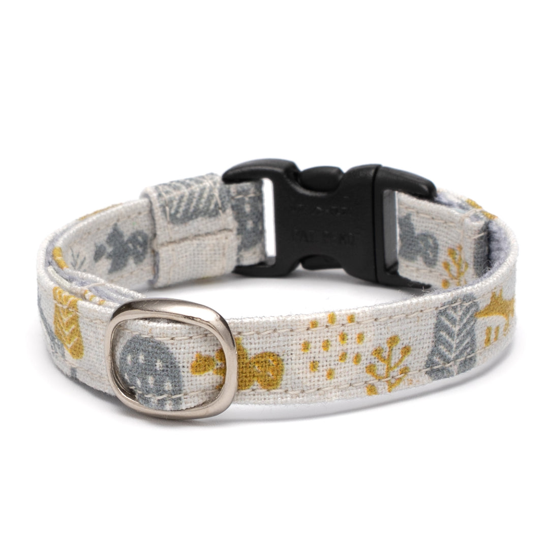 グラフィック猫首輪 森の小さな住人たち 〜キツネとリス〜 イエロー【限定モデル】