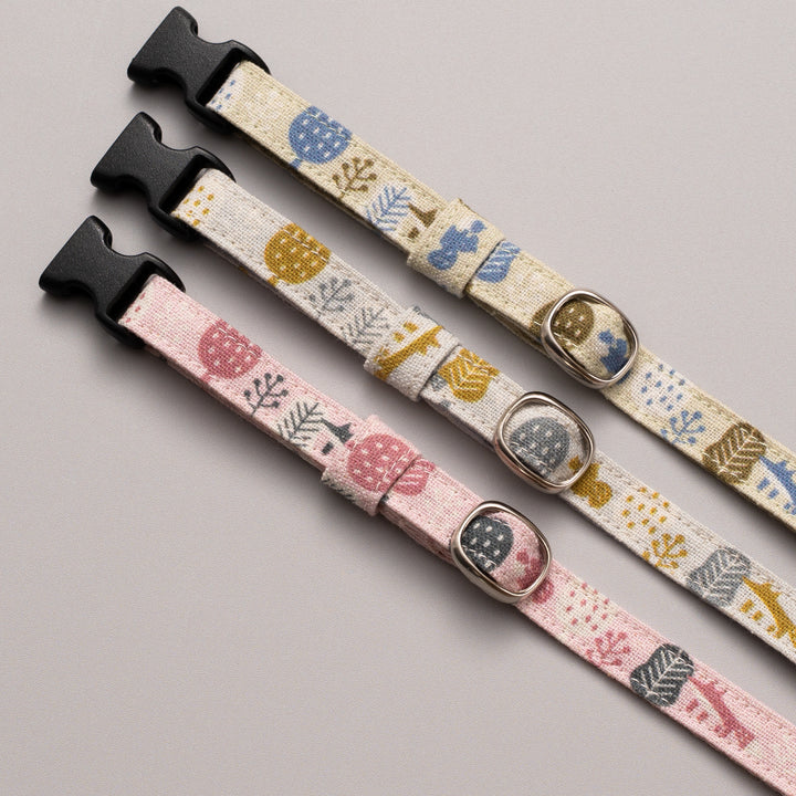 グラフィック猫首輪 森の小さな住人たち 〜キツネとリス〜 イエロー【限定モデル】