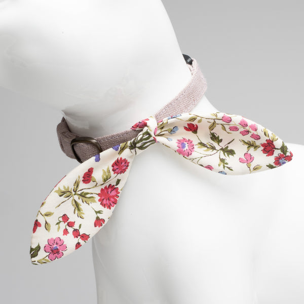 【セット品】リーフリボン フルラージュ ピンク & 猫首輪 ベルギーリネン ピンクベージュ 【セット品】リーフリボン フルラージュ ピンク & 猫首輪 ベルギーリネン ピンクベージュ