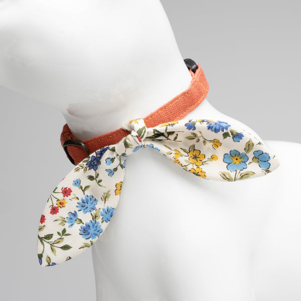 【セット品】リーフリボン フルラージュ ブルー & 猫首輪 ベルギーリネン オレンジ 【セット品】リーフリボン フルラージュ ブルー & 猫首輪 ベルギーリネン オレンジ