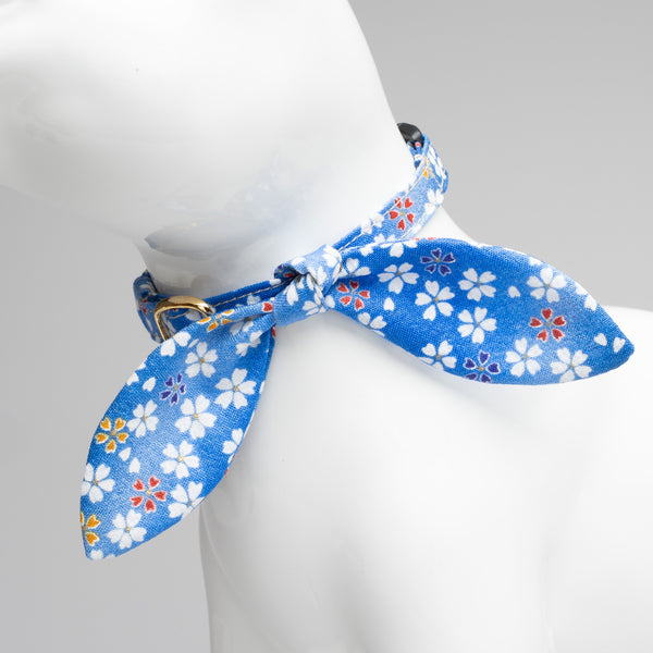 【セット品】リーフリボン & 猫首輪 はんなり桜 ブルー 【セット品】リーフリボン & 猫首輪 はんなり桜 ブルー