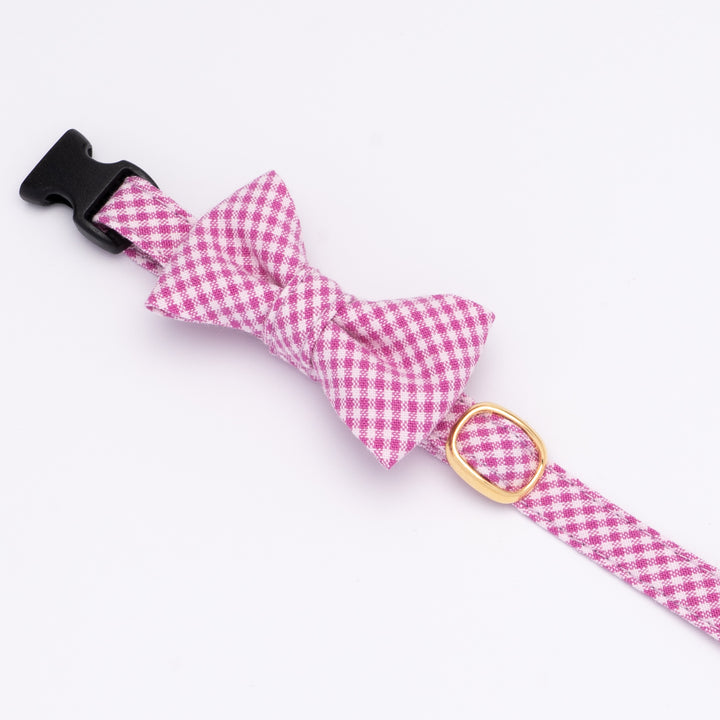 リボン付き猫首輪 ギンガムチェック(新タイプ) ラズベリー