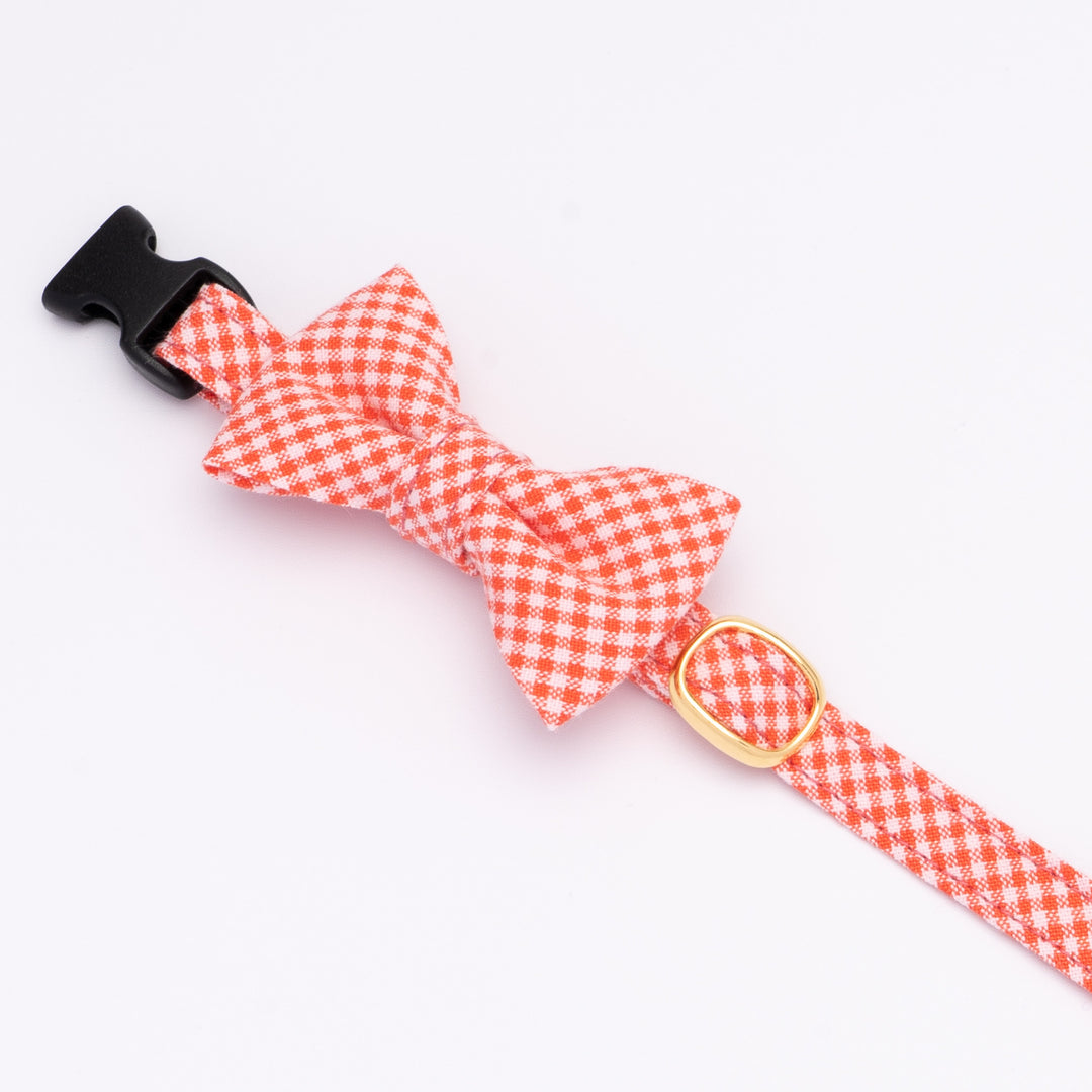 リボン付き猫首輪 ギンガムチェック(新タイプ) トマトレッド