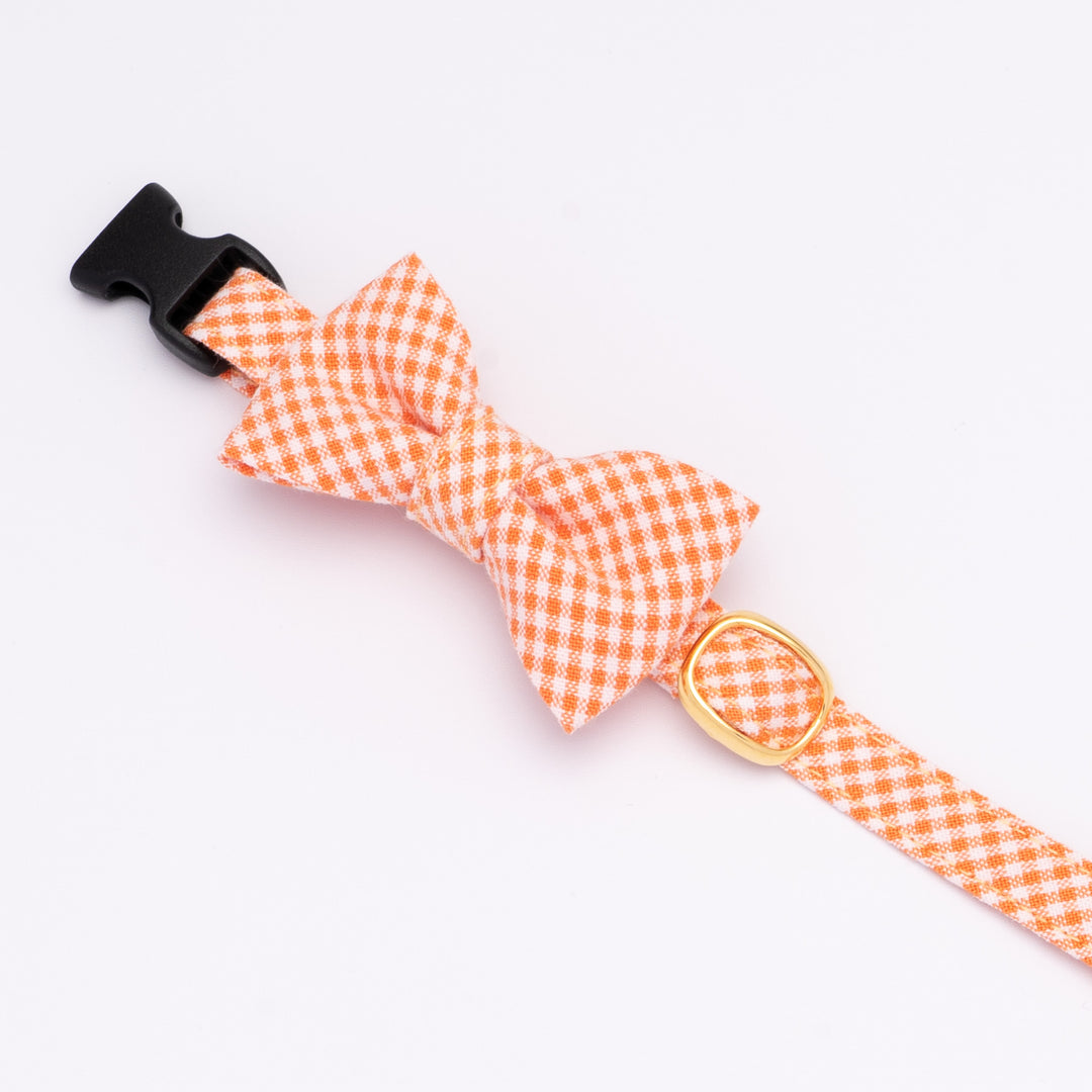 リボン付き猫首輪 ギンガムチェック(新タイプ) オレンジ