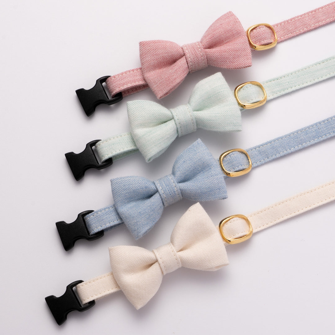 リボン付き猫首輪 オールコットン 無着色
