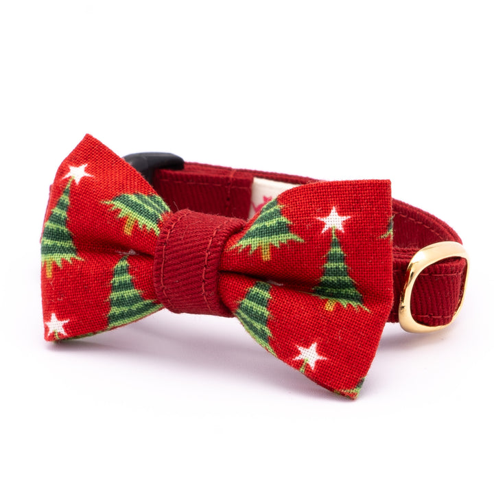 リボン付き猫首輪 クリスマス もみの木 レッド