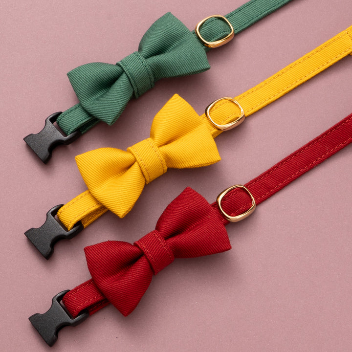 リボン付き猫首輪 MUJIコットンツイル エバーグリーン【限定色】