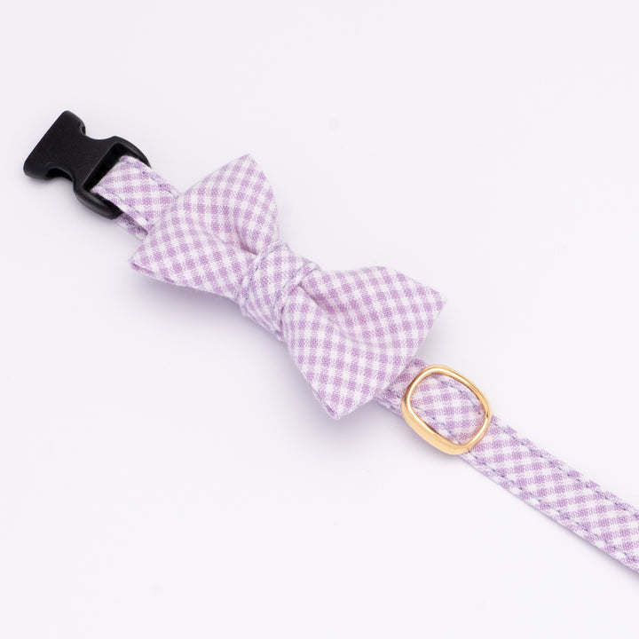 リボン付き猫首輪 ギンガムチェック(新タイプ) ペールラベンダー