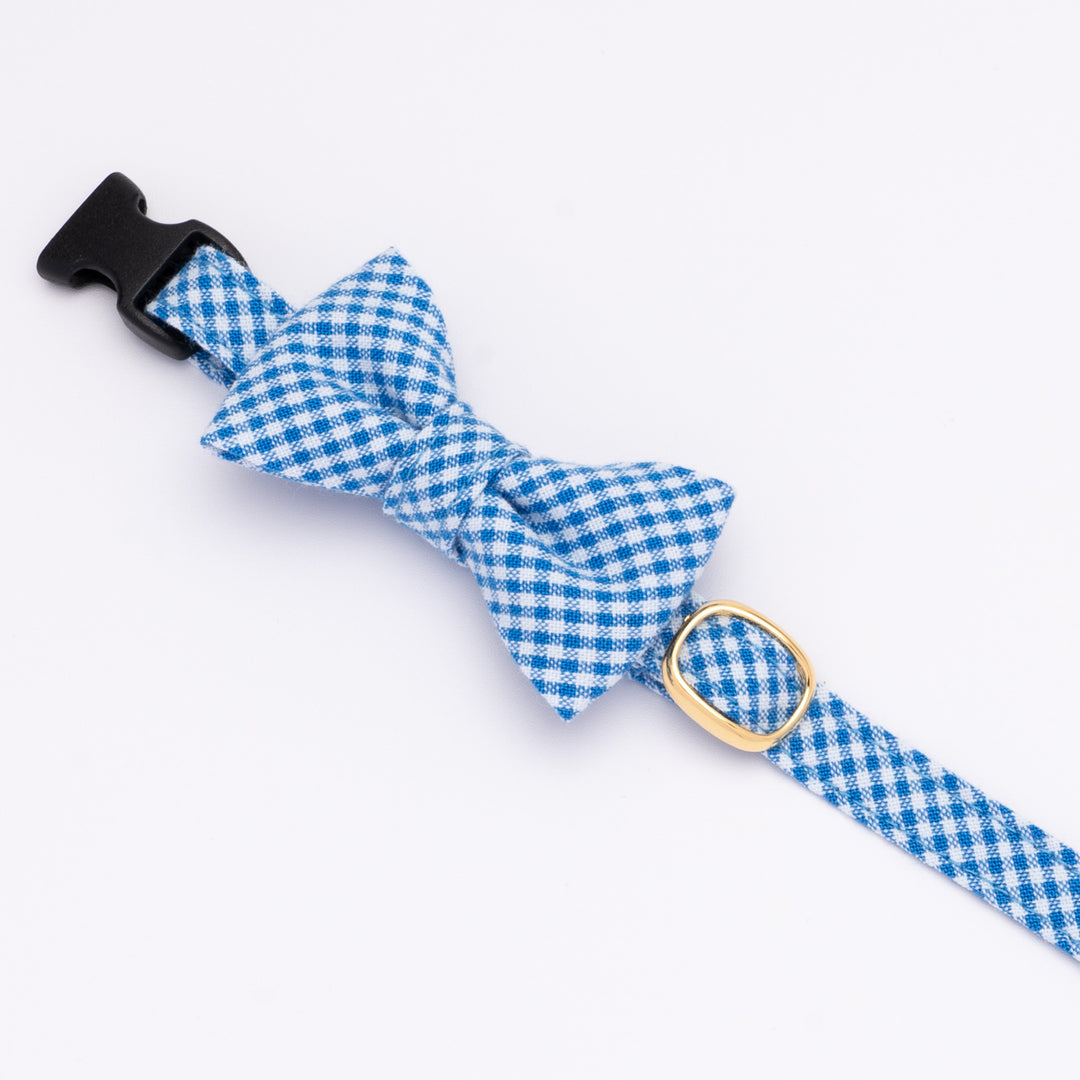 リボン付き猫首輪 ギンガムチェック(新タイプ) ブルー