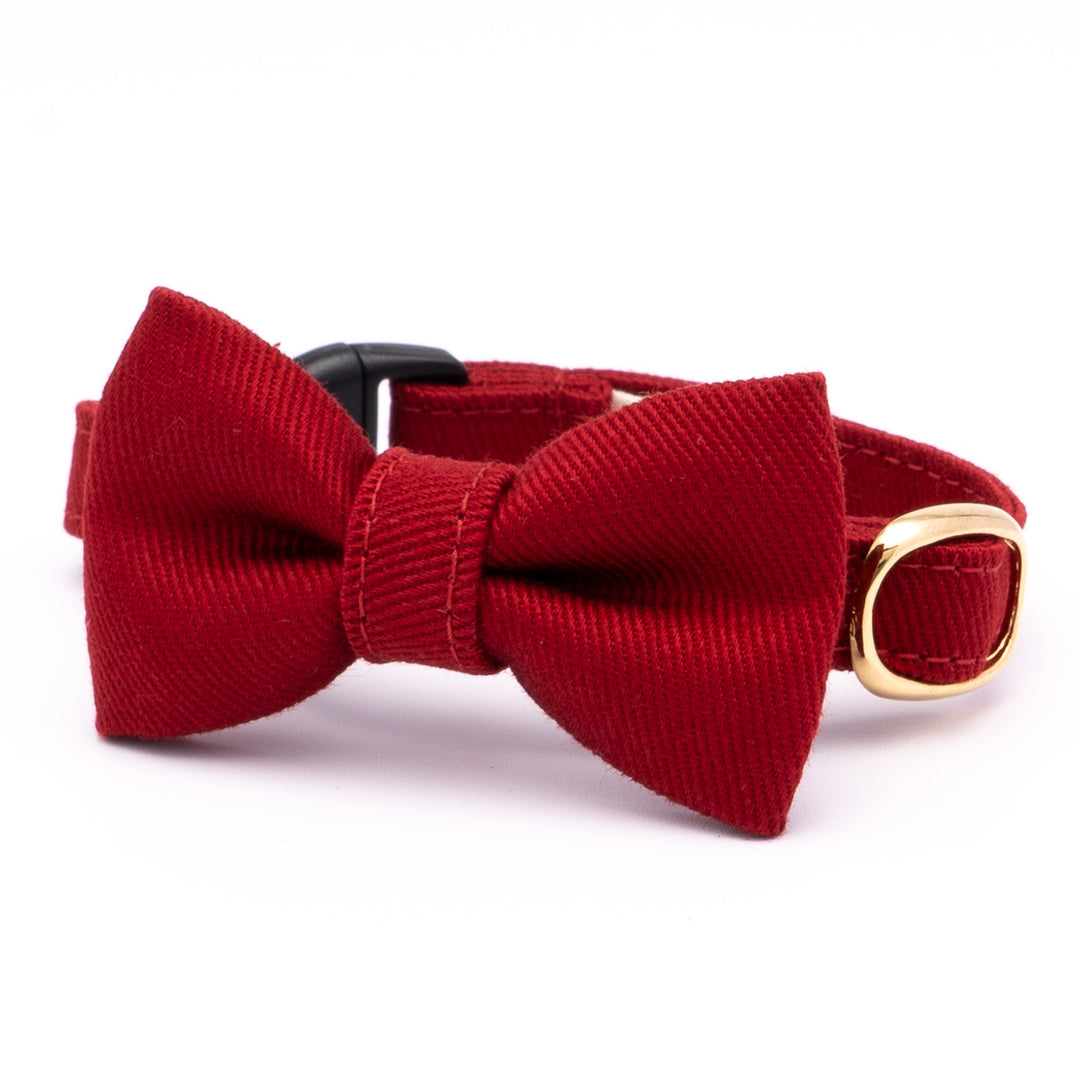 リボン付き猫首輪 MUJIコットンツイル ボルドー【限定色】