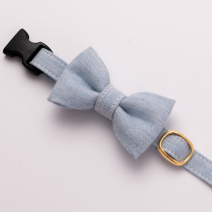 リボン付き猫首輪 オールコットン ブルー
