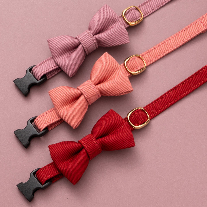 リボン付き猫首輪 MUJIコットンツイル ボルドー【限定色】