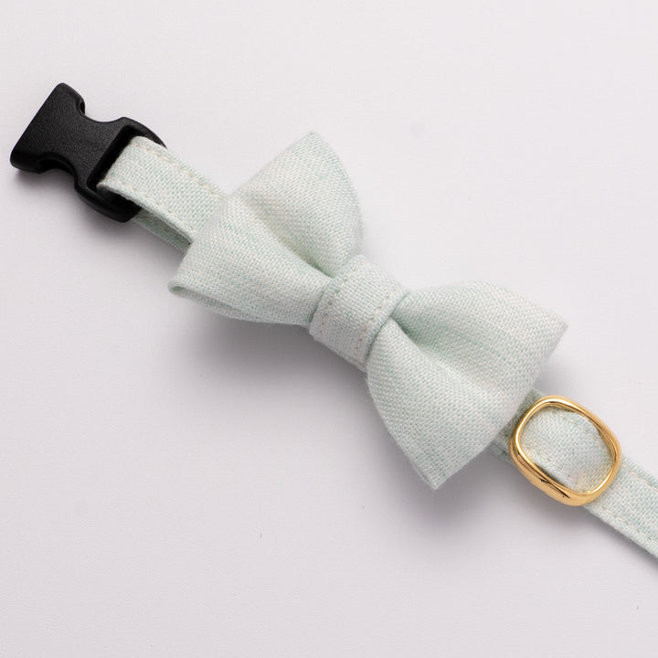 リボン付き猫首輪 オールコットン ミントグリーン