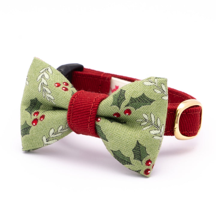 リボン付き猫首輪 クリスマス ホーリー グリーン