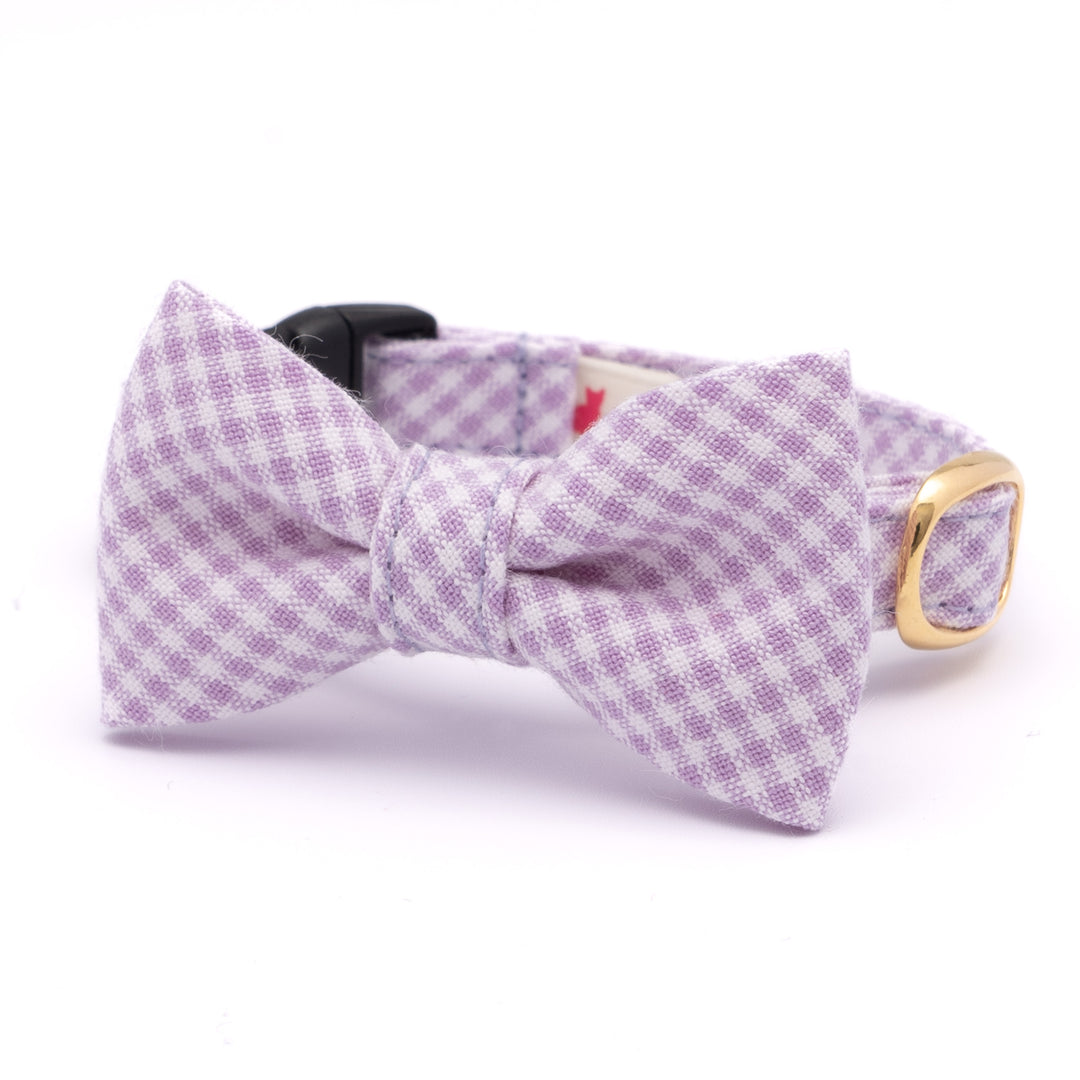 リボン付き猫首輪 ギンガムチェック(新タイプ) ペールラベンダー