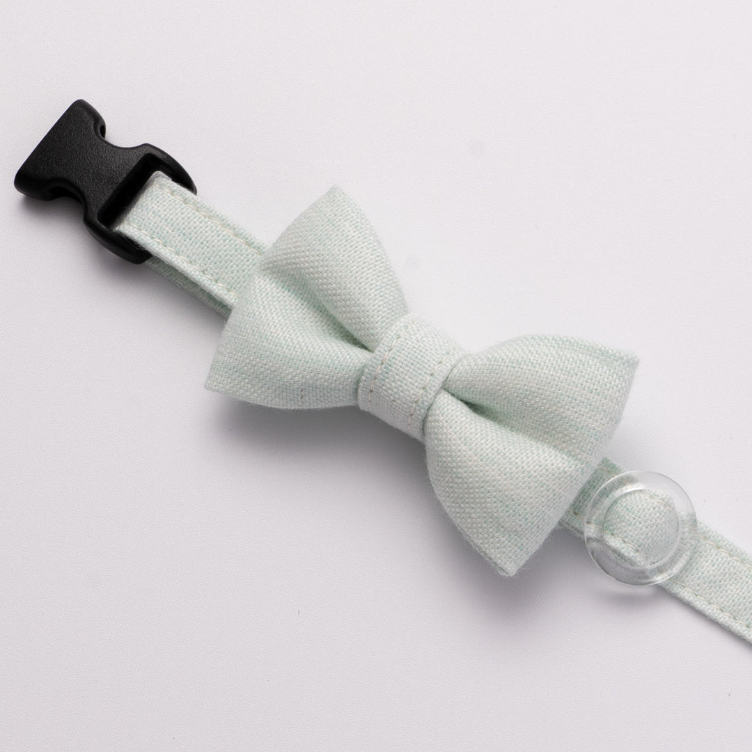 リボン付き猫首輪 オールコットン・金属アレルギー対応 ミントグリーン