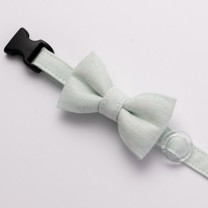 リボン付き猫首輪 オールコットン・金属アレルギー対応 ミントグリーン