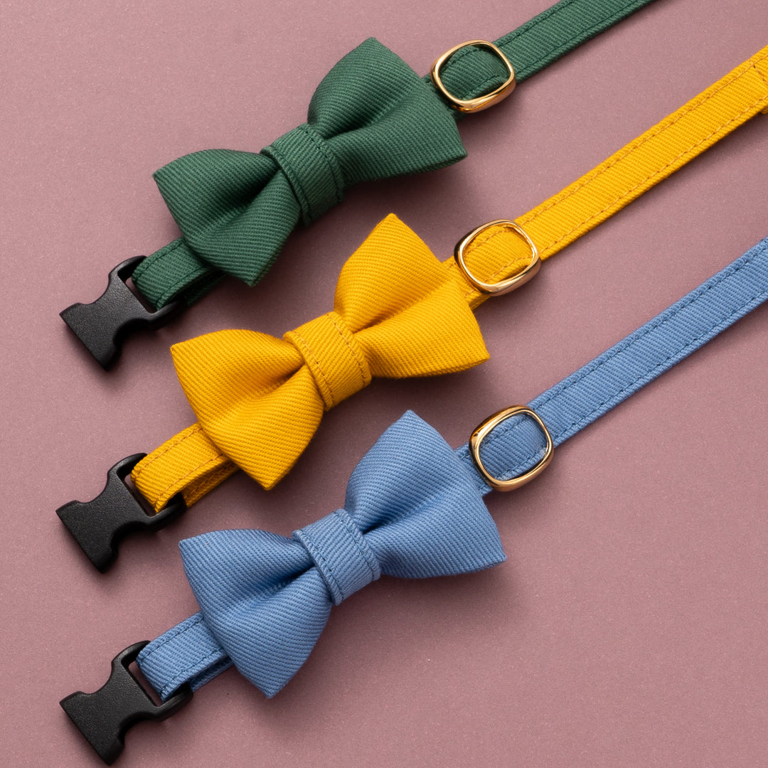 リボン付き猫首輪 MUJIコットンツイル エバーグリーン【限定色】