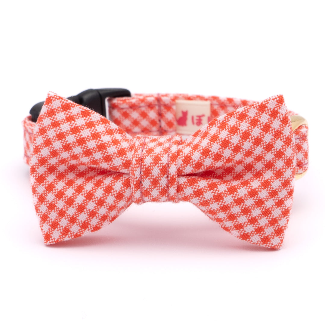 リボン付き猫首輪 ギンガムチェック(新タイプ) トマトレッド