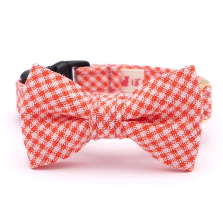 リボン付き猫首輪 ギンガムチェック(新タイプ) トマトレッド
