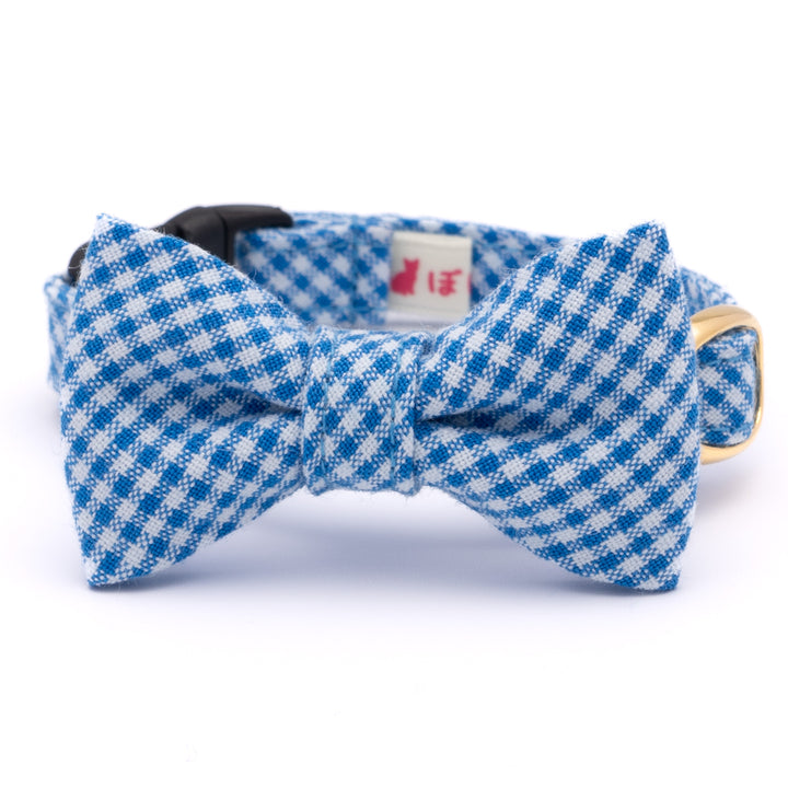 リボン付き猫首輪 ギンガムチェック(新タイプ) ブルー