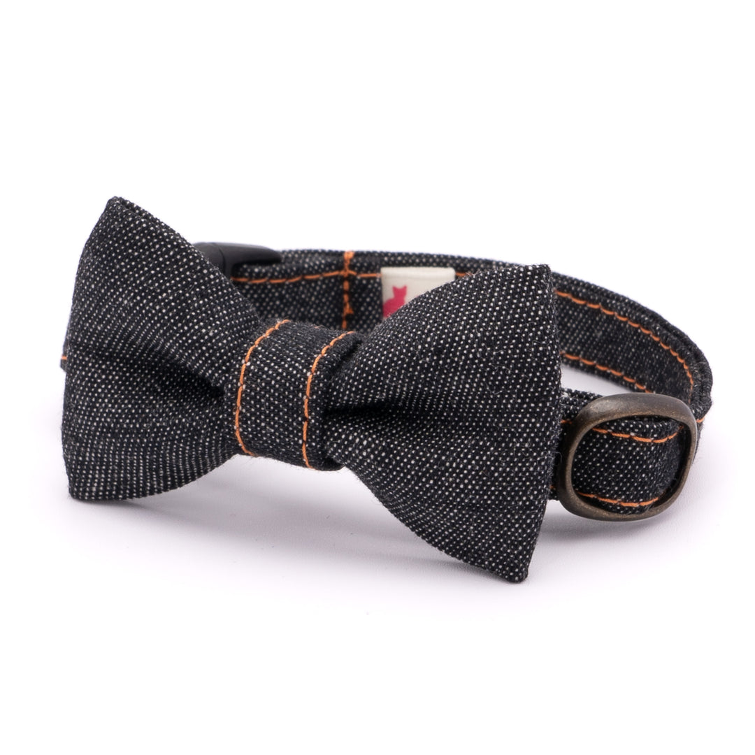 リボン付き猫首輪 岡山児島デニム ブラック