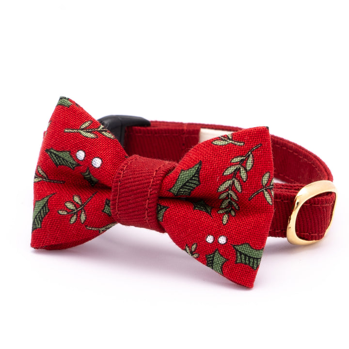 リボン付き猫首輪 クリスマス ホーリー レッド