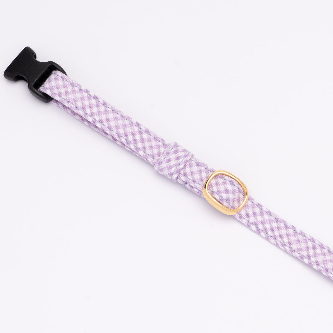 猫首輪 ギンガムチェック(新タイプ) ペールラベンダー