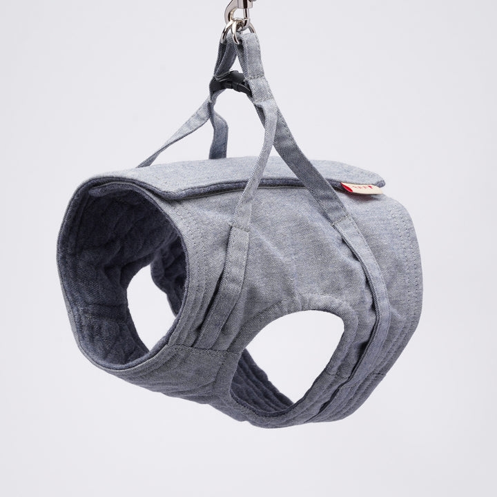 猫に優しいベスト型ハーネス・リード付き ダンガリー ブルー