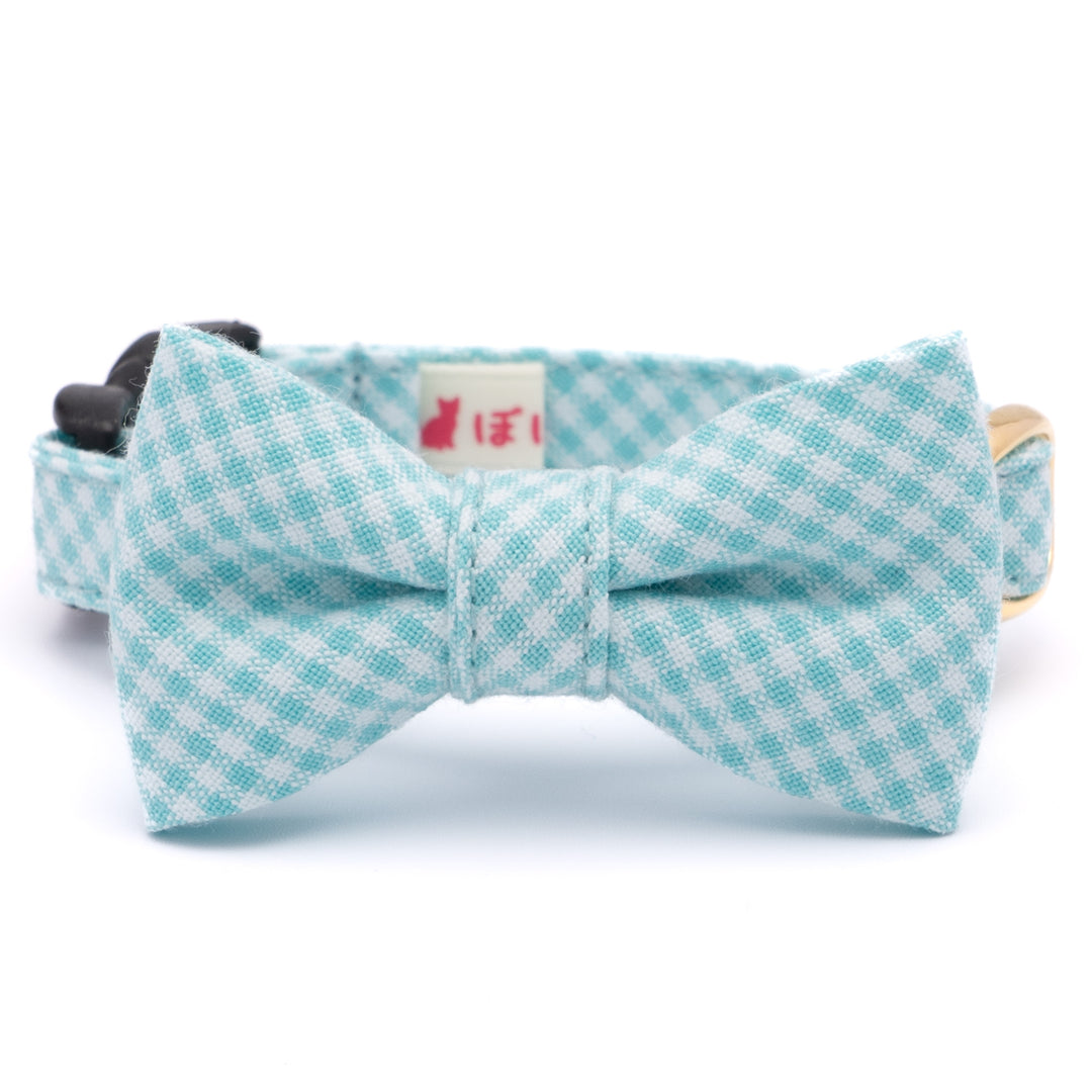 リボン付き猫首輪 ギンガムチェック(新タイプ) ミントグリーン