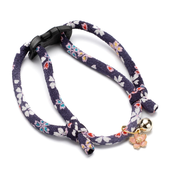 Round Cord Cat Collar, Chirimen Hannari Sakura, Purple Round Cord Cat Collar, Chirimen Hannari Sakura, Purple