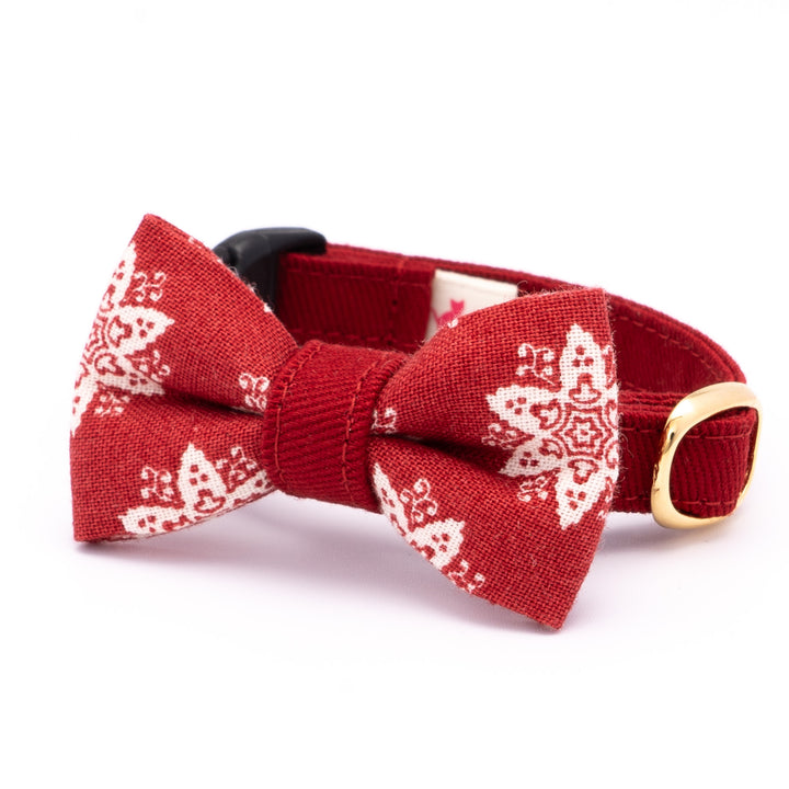 リボン付き猫首輪 クリスマス ヘキサゴン レッド